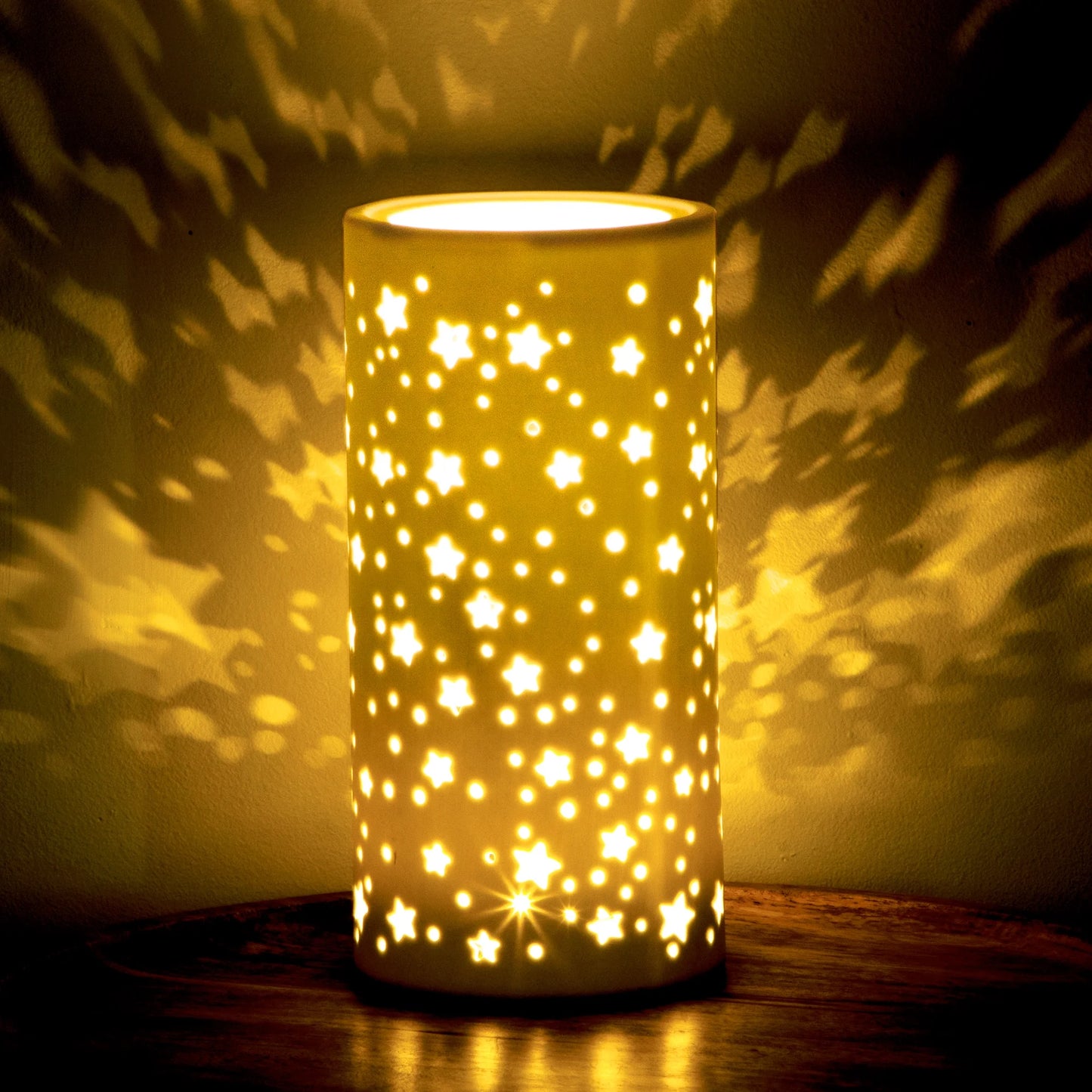 Cut-Out Star Cylinder Lamp, Battery Powered, Soft Warm White