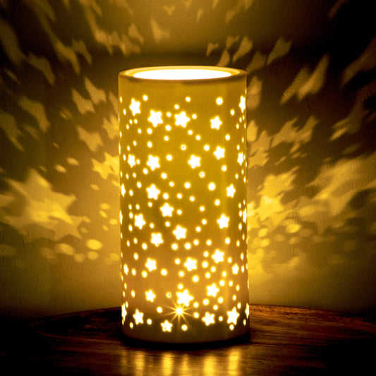 Cut-Out Star Cylinder Lamp, Battery Powered, Soft Warm White