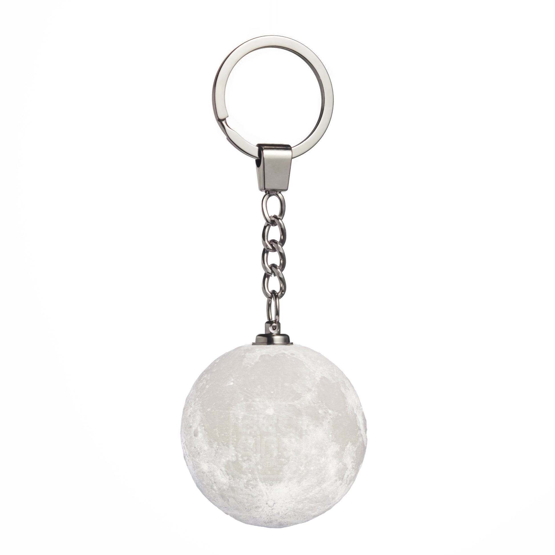 Mini moon keychain unlit silver chain realistic moon texture 3D surface detail
