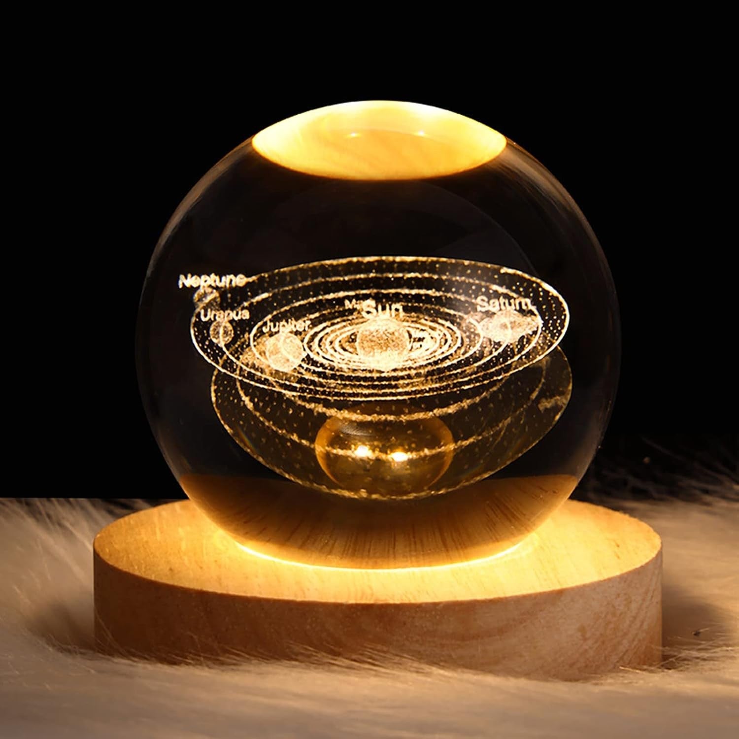 3D Solar System Crystal Ball Night Light for Kids Glass 6Cm,