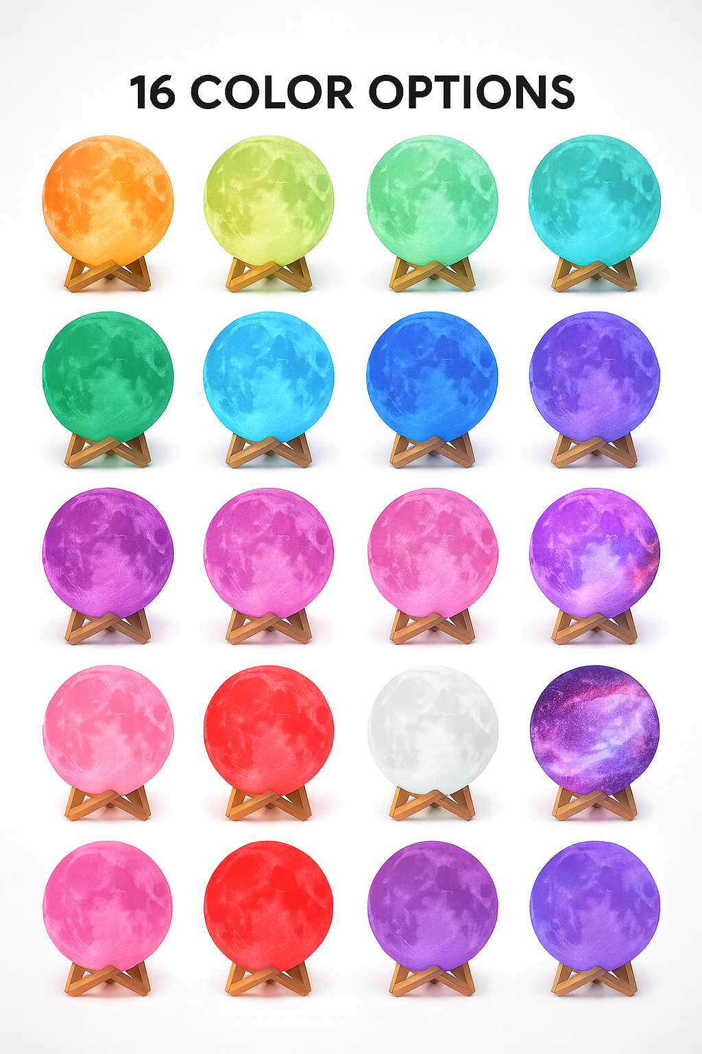 Sixteen color options for galaxy moon lamp LED remote control chart