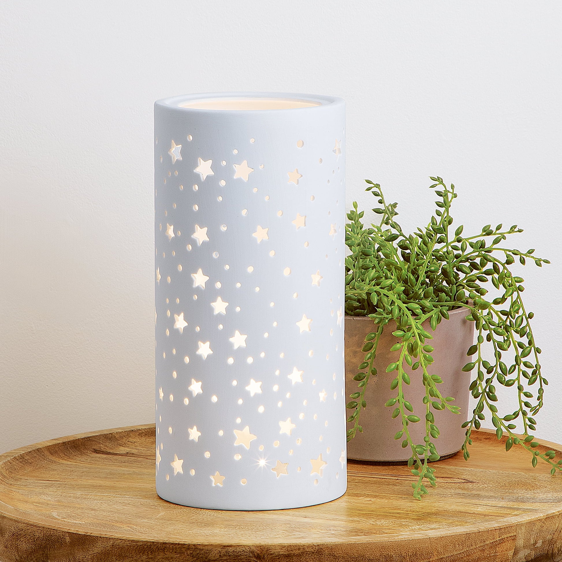 Cut-Out Star Cylinder Lamp, Battery Powered, Soft Warm White
